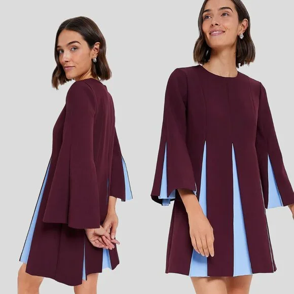 Tuckernuck NEW Merlot Griffiths Bell Long Sleeve Colorblock Mini Dress Size S - Picture 2 of 10